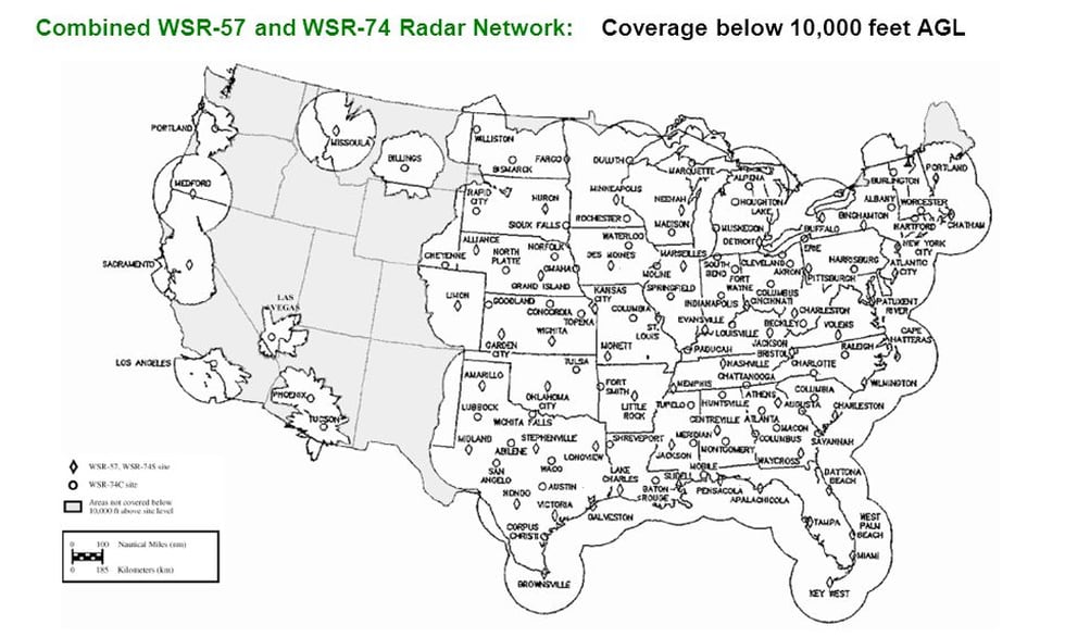 Network of WSR-57 and WSR-74 radars