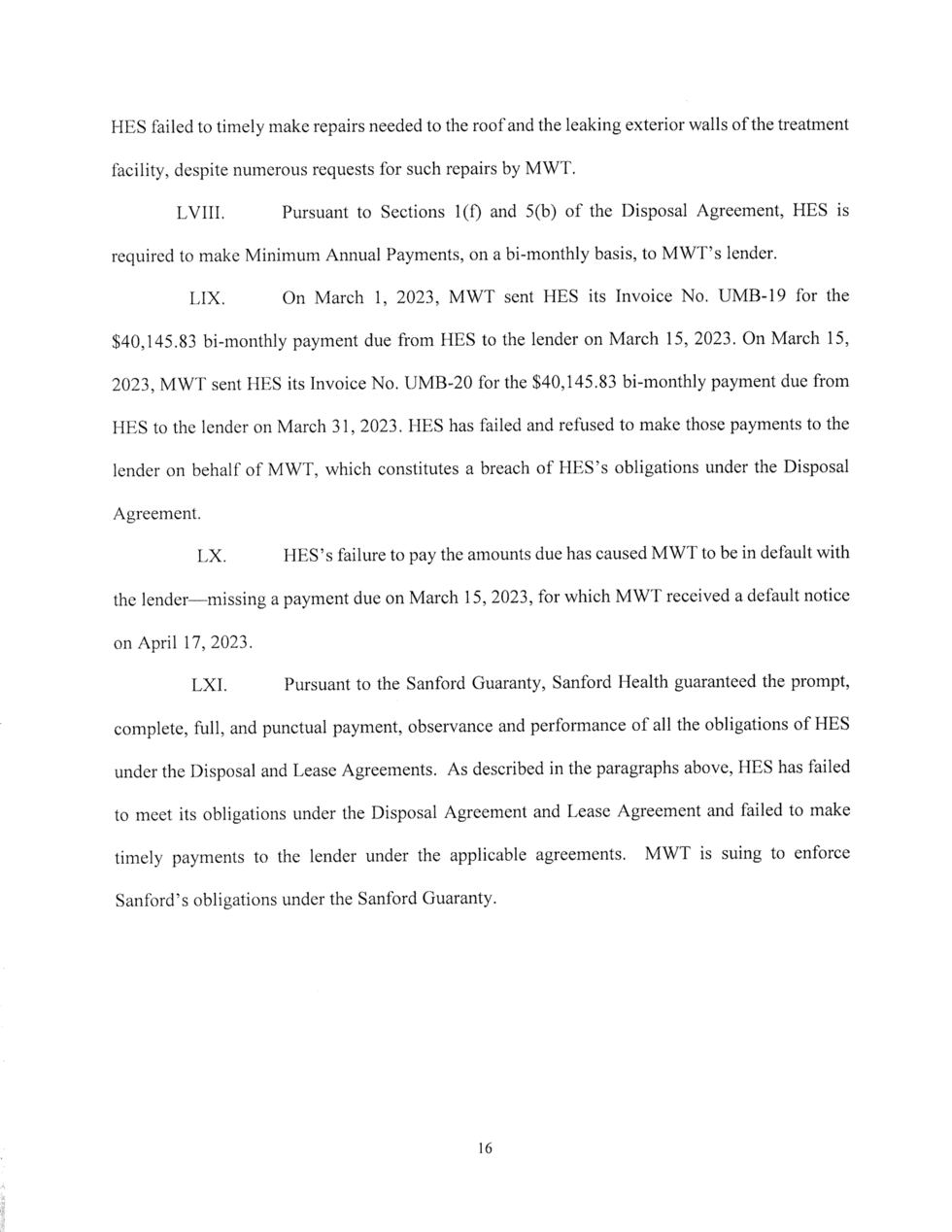 Page 16 – Lawsuit filed in Cass County against Sanford Health