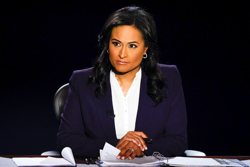 FILE - Moderator Kristen Welker of NBC News appears during the second and final presidential...