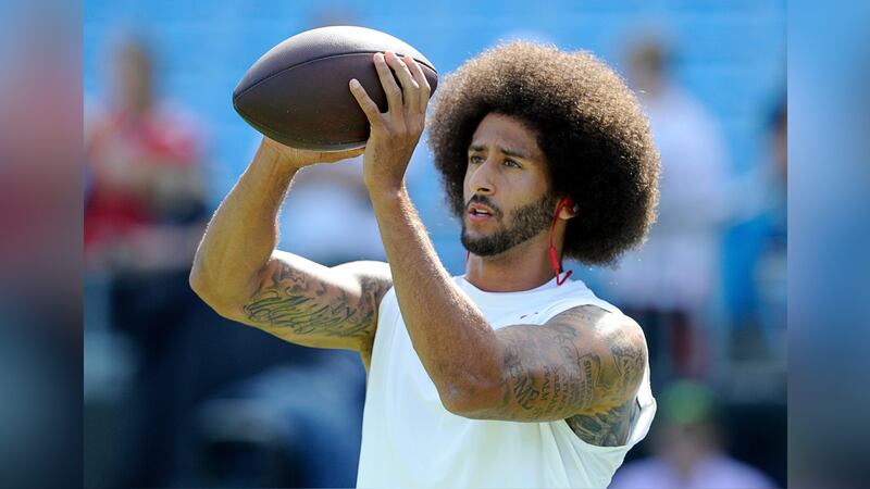 San Francisco 49ers' Colin Kaepernick warms up before an NFL football game on Sept. 18, 2016.
