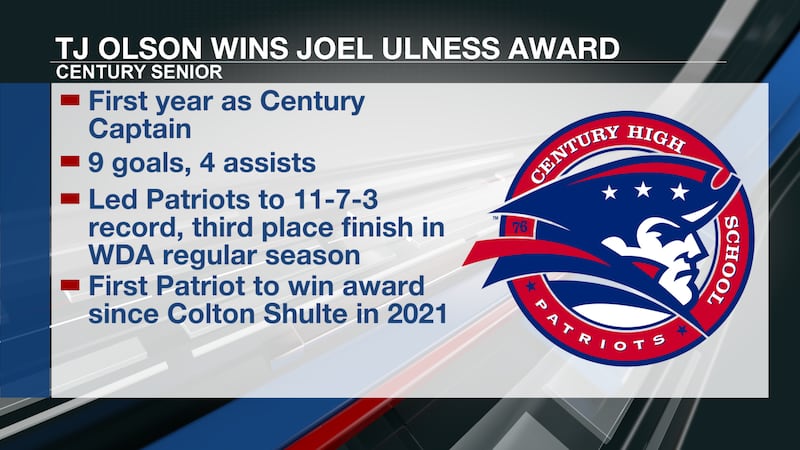 Century's TJ Olson wins Joel Ulness Award