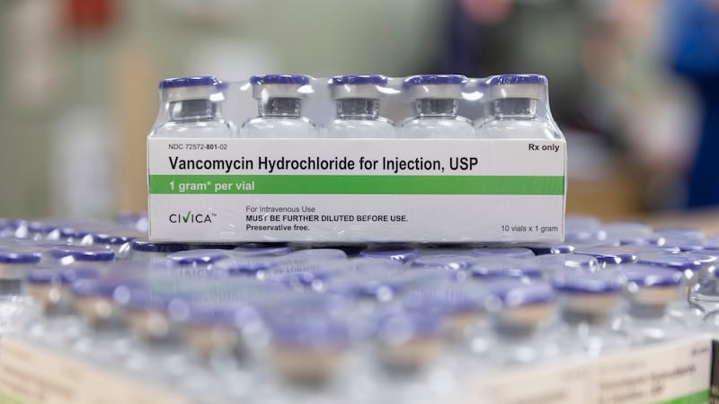 This 2019 photo provided by Civica Rx shows vials of vancomycin in Lehi, Utah. Impatient with...